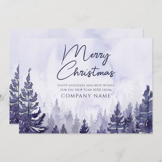 紫の松の木のクリスマス企業ののビジネスロゴ シーズンカード (正面/裏面)