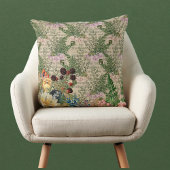 紫の果実とバラオンニュースプリントEphemera クッション