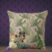 紫の果実とバラオンニュースプリントEphemera クッション