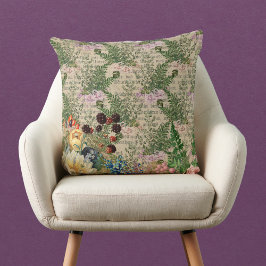 紫の果実とバラオンニュースプリントEphemera クッション