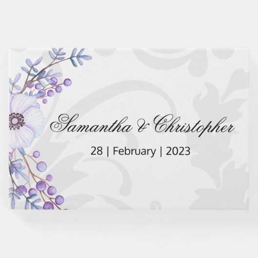 紫の果実と灰色のダマスクの結婚式 ゲストブック (正面)