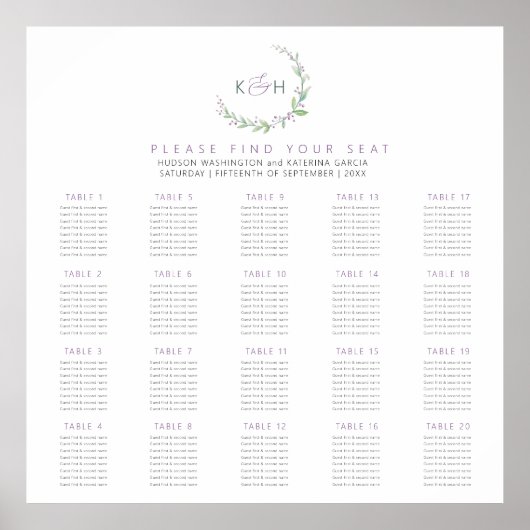 紫の果実の葉緑の20の結婚テーブル計画 ポスター (正面)