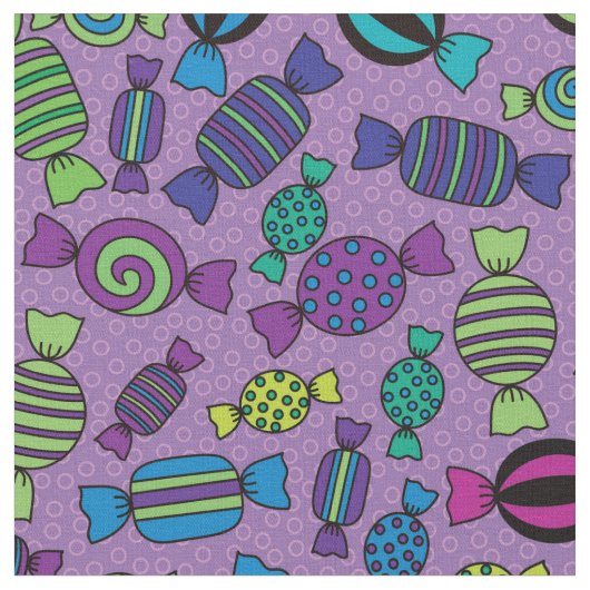 紫の柄にハロウィーンキャンディオート ファブリック (クローズアップ)