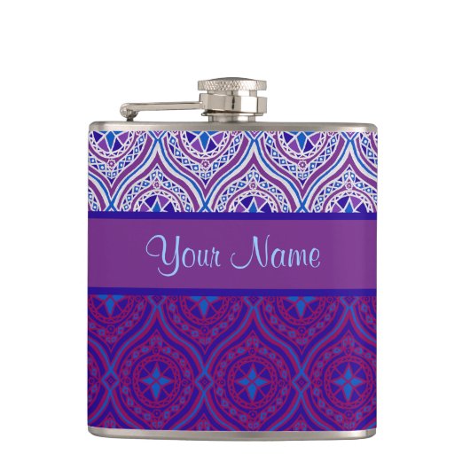 紫の染め模様をパーソナライズするチックヒップフラスコ フラスク (正面)