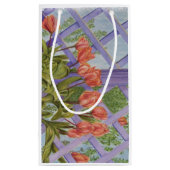 紫の格子を持つオレンジ色のチューリップ抱き枕 スモールペーパーバッグ (裏面)