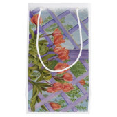 紫の格子を持つオレンジ色のチューリップ抱き枕 スモールペーパーバッグ (正面)