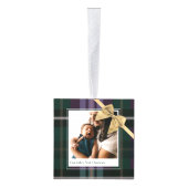 紫の格子柄の贈り物包まれた&弓のプレゼント写真 キューブオーナメント (右)