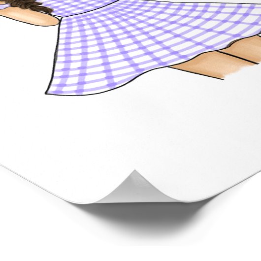 紫の格子縞のワンピースを着たウサギを抱えた女の子 ポスター (角)