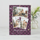 紫の格子縞の写真コラージュメリークリスマスカード シーズンカード (スタンド正面)