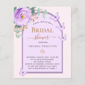 紫の桃の蝶ブライダルシャワー招待 (正面)