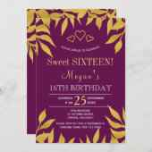 紫の桑の金ゴールド紅葉sweet sixteen 招待状 (正面/裏面)