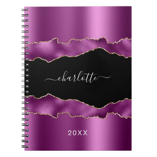 紫の梅の黒の瑪瑙の大理石名台本 ノートブック (正面)