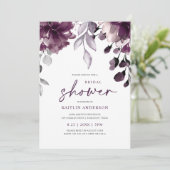 紫の梅ブライダルシャワーフローラ緑の葉 招待状 (スタンド正面)