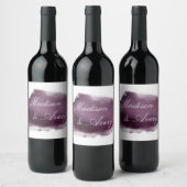 紫の梅モダンの水色ロマン結婚ティック ワインラベル (ボトル)