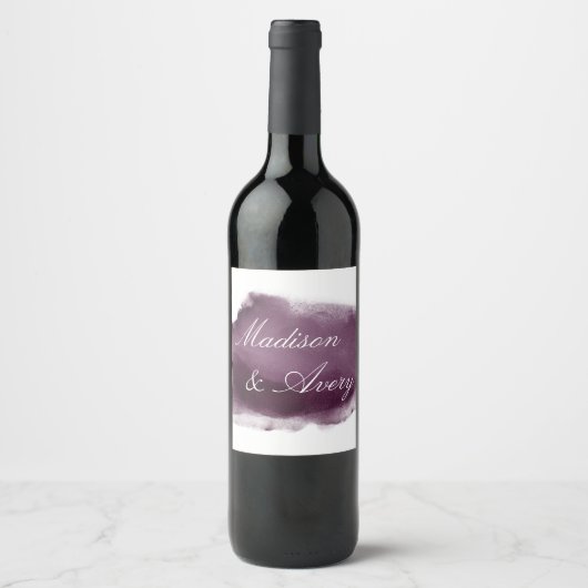 紫の梅モダンの水色ロマン結婚ティック ワインラベル (正面)