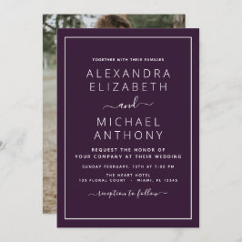 紫の梅結婚と写真招待状 招待状