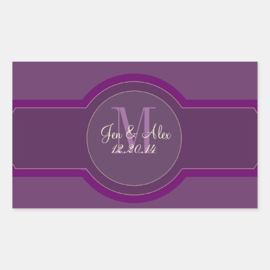 紫の梅結婚のワインラベル 長方形シール (正面)