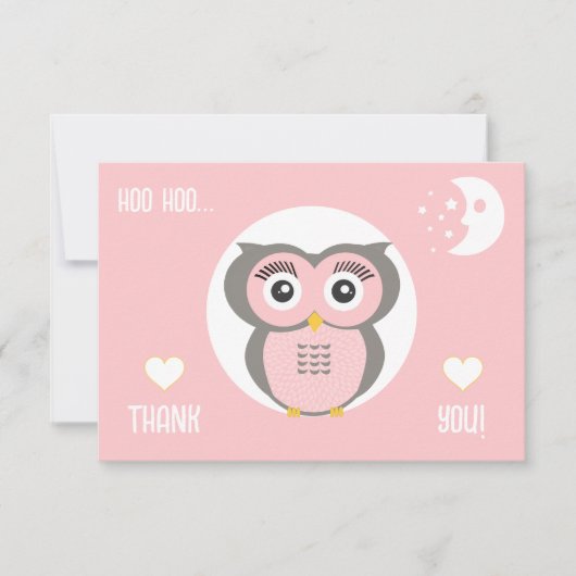 紫の様式化されたジオメトリックフクロウ サンキューカード (正面)