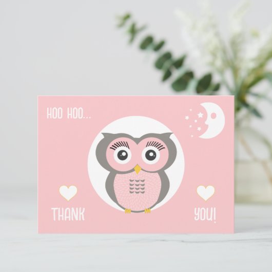 紫の様式化されたジオメトリックフクロウ サンキューカード (スタンド正面)