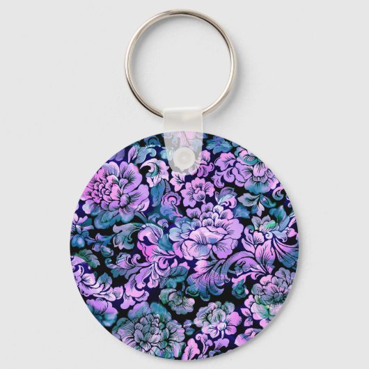 紫の様式化フローラ キーホルダー (正面)