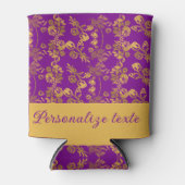 紫の模様にシックな黄金色の花 カスタマイズ |  缶クーラー (正面)