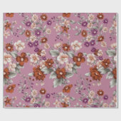 紫の模様に赤とピンクの花 ラッピングペーパー (フラット)