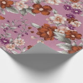 紫の模様に赤とピンクの花 ラッピングペーパー (角)
