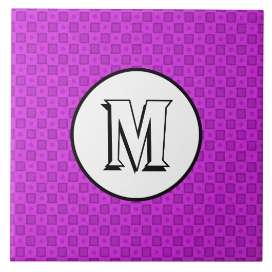 紫の模様のモノグラムの円と正方形 タイル (正面)