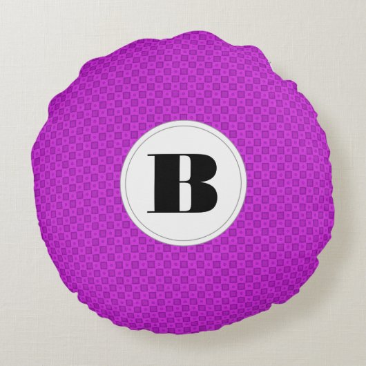 紫の模様のモノグラムの円と正方形 ラウンドクッション (裏面)