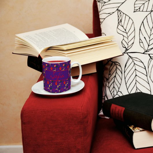 紫の模様の野生の花の赤いポピーのコーヒーマグ コーヒーマグカップ