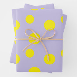 紫の模様の黄色の円 ラッピングペーパーシート