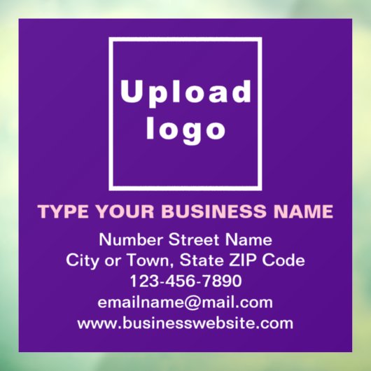 紫の正方形の窓の上にビジネスブランド ウィンドウサイン (シート3)