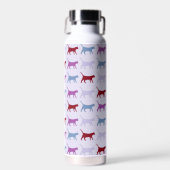 紫の歩く猫のパターン ウォーターボトル (正面)
