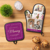 紫の母の日フォトコラージュのギフトカスタムプレゼント 鍋つかみ&鍋敷きセット (トップダウン)