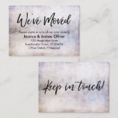 紫の毛に書かれた「引っ越しました」の手書グランジき 名刺 (正面/裏面)