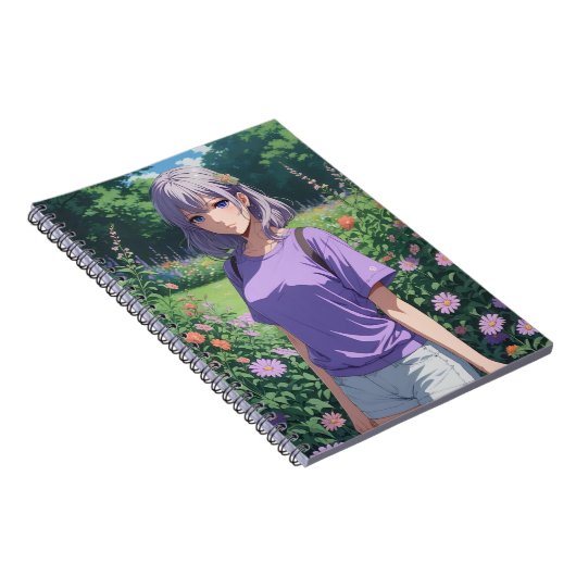 紫の毛の可愛らしいアニメの少女 ノートブック (右側)