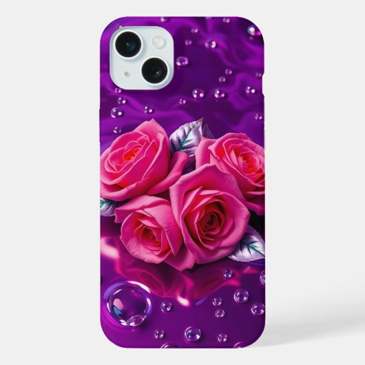 紫の水に浮かぶピンクのバラのiPhoneケース iPhoneケース (裏面)