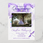 紫の水の色のオーキッドドラゴンフライキンセアニェラ 箔招待状 (正面)