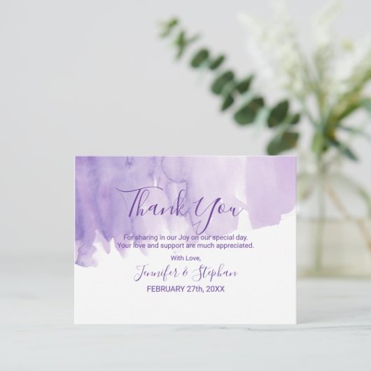 紫の水の色のスプラッシュありがとう ポストカード (スタンド正面)