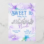 紫の水の色の蘭の甘い16 箔招待状 (正面)