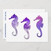 紫の水彩のタツノオトシゴ 招待状 (正面/裏面)