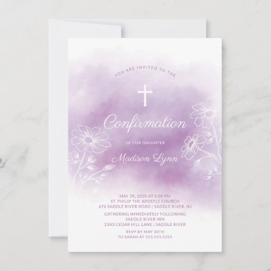 紫の水彩の確認 招待状 (正面)