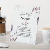 紫の水彩の花ベビーシャワーおむつサイン 台座サイン (インサイチュ)