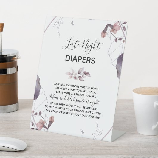 紫の水彩の花ベビーシャワーおむつサイン 台座サイン (インサイチュ)