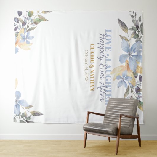 紫の水彩カラーフローラ結婚のフォトブース  タペストリー (インサイチュ(横))