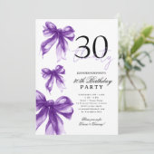 紫の水彩コケット リボン 30歳の誕生日パーティー 招待状 (スタンド正面)