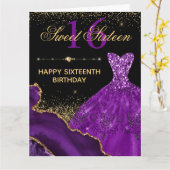 紫の水彩ドレススイート16誕生日カード カード (黄色い花)