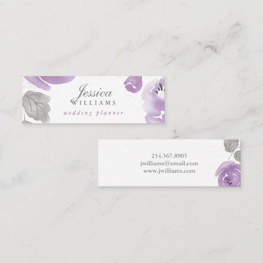 紫の水彩バラフローラMini名刺 スキニー名刺 (正面/裏面)