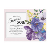 紫の水彩フローラオンピンク50th誕生日