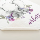 紫の水彩フローラパーソナライズされた象 シェルパブランケット (3/4)